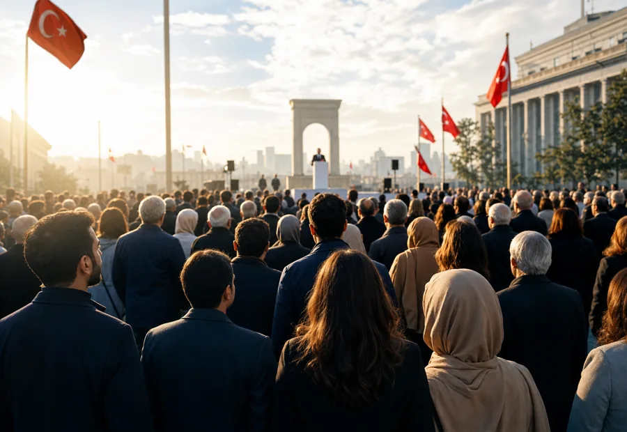Yeni Parti kuruluş vizyonu için kalabalık kamusal buluşma görseli