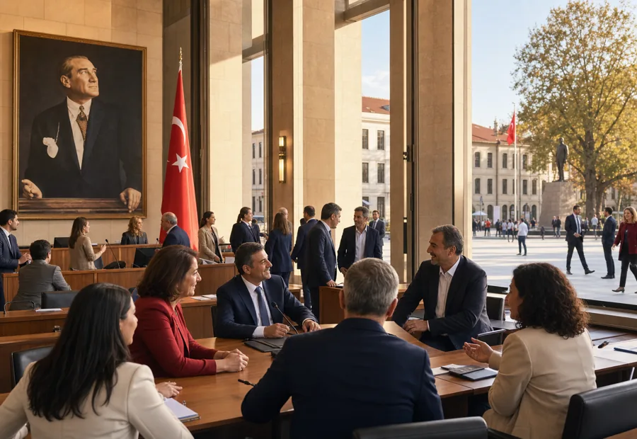 Atatürk portresi bulunan çağdaş yerel demokrasi toplantısı